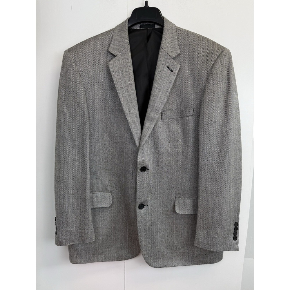 Andrew Fezza Jacket Men's 44R Grey Herringbone 100% Silk Blazer Sport Coat